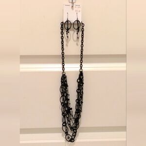 NWT 00s Black Metal Necklace and Earring Set with Silver and Jet Beads